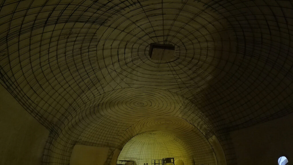 Looking up at the rebar progress in the tops of the domes